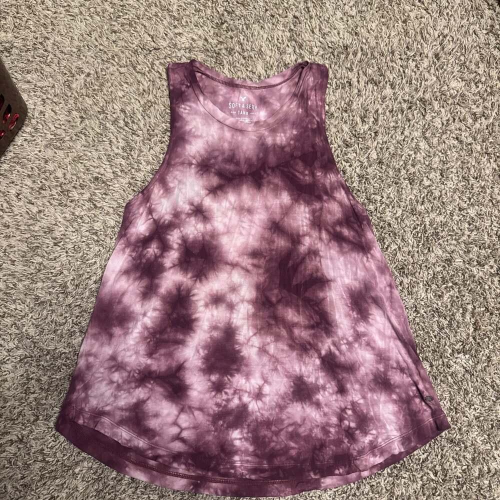 American Eagle Soft & Sexy Purple Tie Dye High-Neck Tank Top
